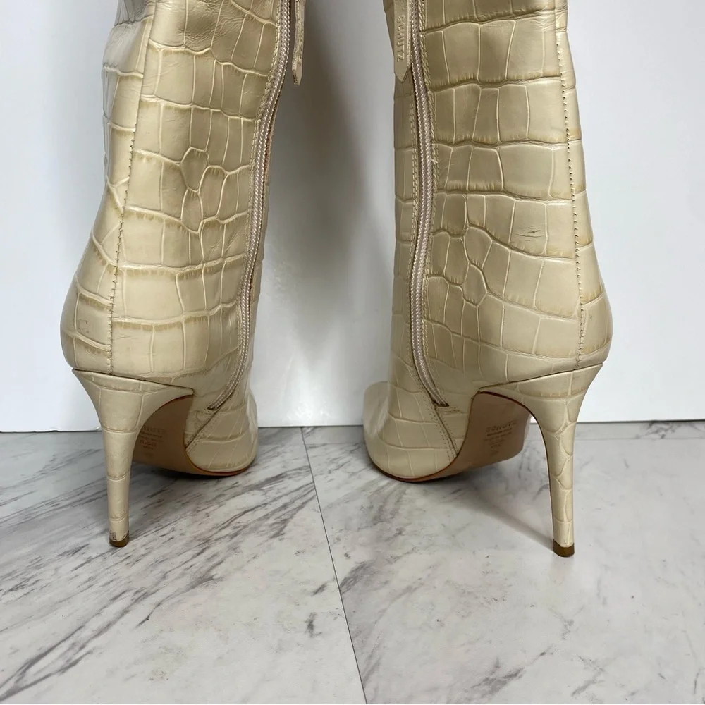 Schutz Maryana Eggshell Crocodile Over The Knee Boot 8 1/2 B